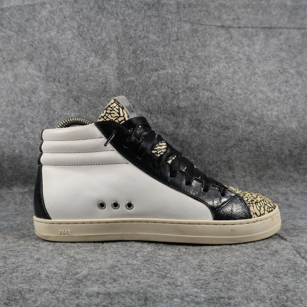 P448 Shoes Womens 37 Sneakers Skate High Top Leather Grid Motif Fashion Side Zip